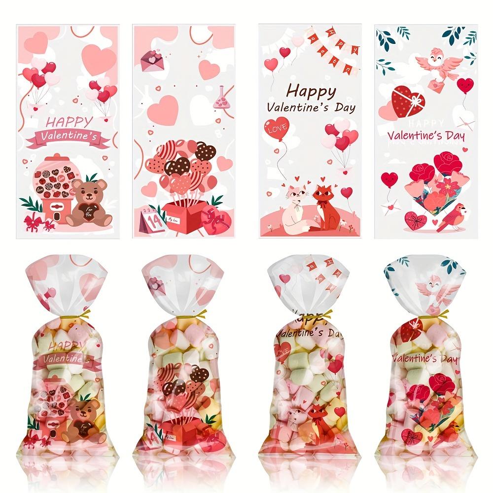 100 шт./упак., пакеты для сладостей на день Святого Валентина, пластиковые пакеты для конфет на день Святого Валентина, пакеты для печенья, 4 стиля с завязками для вечеринок на день Святого Валентина