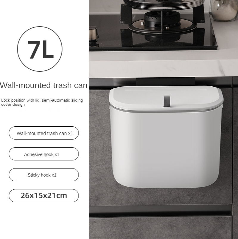 7/9L Hanging Trash Can For Kitchen Large Capacity Kitchen Recycling Garbage Basket Bathroom Wall Mounted Trash Bin with Lid