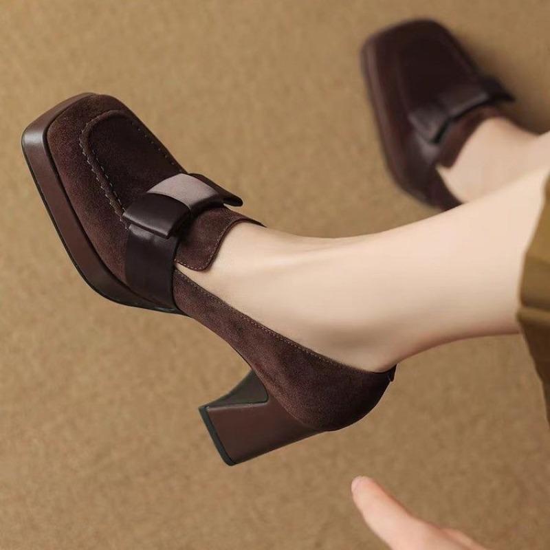 Мода Французский ретро мода бант водонепроницаемая платформа высокий каблук женская обувь 2024 новая квадратный носок толстый каблук толстая подошва одинарная обувь