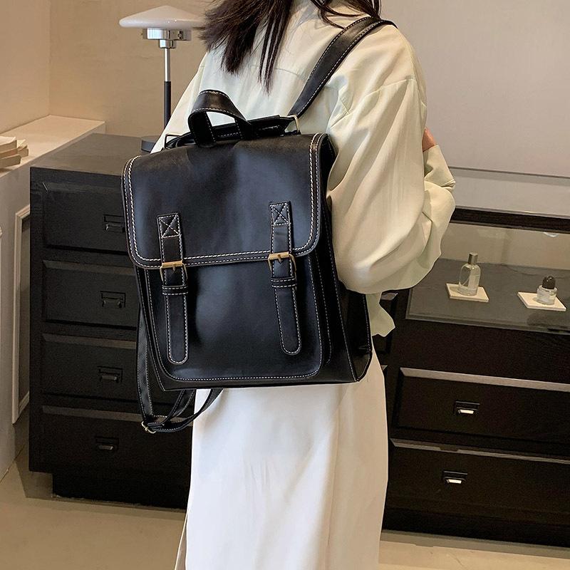 New Fashion Trend PU Leather Double Backpack Casual Retro Backpack Shaped Student Backpack Women's Backpack