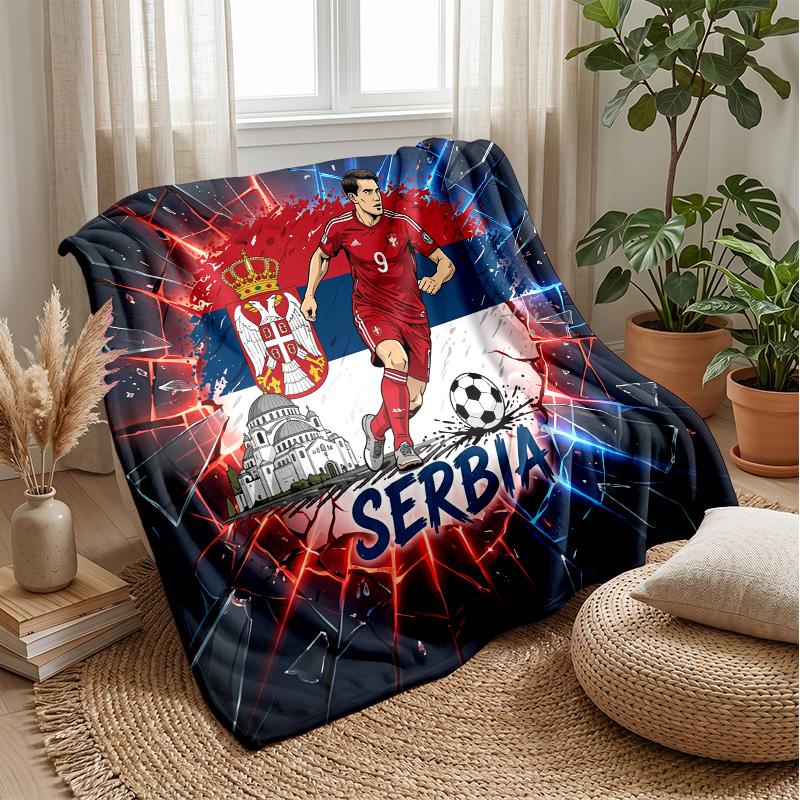 Serbia Printed Flannel Blanket Skin Friendly Warm Decorative Throw for Indoor Couch Bed Daily Use