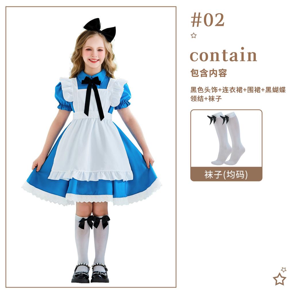 Halloween children's costume Alice cos maid costume girl performance costume pastoral prairie farm style dress