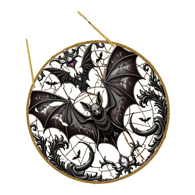  Halloween Bat Stained Glass Suncatchers Window Hangings Colorful Glass Panel Wall Art Decors Housewarmings Gift