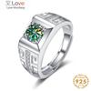 Luxury Sterling Silver 925 Jewelry Men's Ring 1 Carat Moissanite Diamond Lab Created Gemstone Size7-11 Resizable Gift