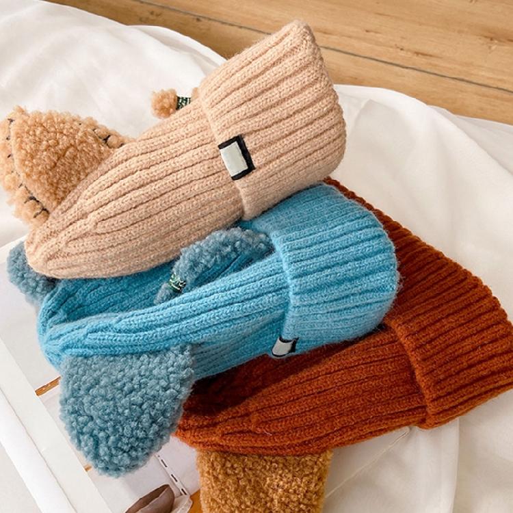 Кавайные шапки с ушками кошки Милая кепка Однотонная шапка Шерстяная вязаная шапка Защита ушей Все-м
