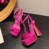 Liyke Runway Style Ultra High Heels Platform Sandals Women Summer Fashion Satin Bowknot Square Toe Wedding Banquet Shoes