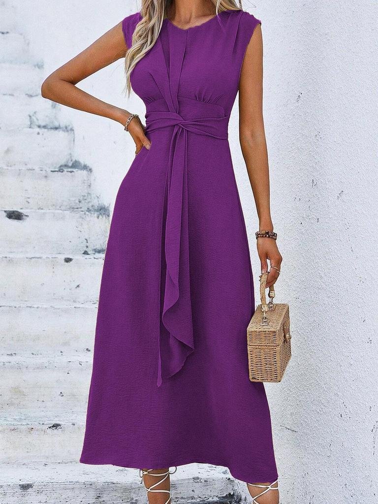 Женское однотонное платье без рукавов с ремешком на талии, лето 2024 г.