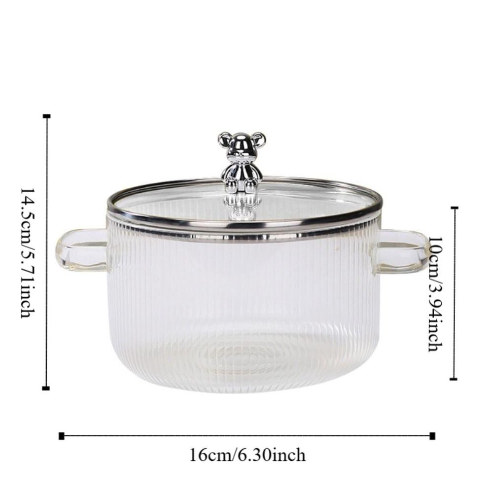 Бинауральная кастрюля для супа с ручками, жаростойкая миска для рамена, кухонная посуда, медведь, стеклянная кастрюля, каша