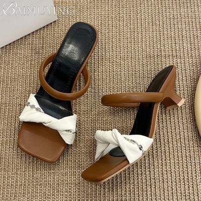 Туфли-шлепанцы с квадратным носком женские туфли на высоком каблуке сандалии обувь тренд 2025 лето платье с открытым носком новые повседневные туфли-лодочки на массивном каблуке сандалии женские