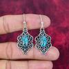 Blue Copper Turquoise Handmade Gemstone Earrings, 925 Solid Sterling Silver Earrings Antique Jewelry, For Engagement Gift
