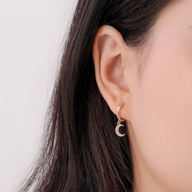 925 Sterling Silver Moon CZ Hoop Earrings for Women Dainty Tiny Earring Ear Piercing Jewelry