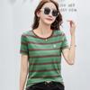 Корейская полосатая хлопковая футболка с короткими рукавами женская летняя повседневная нишевая дизайнерская шикарная свободная футболка с вышитым медведем
