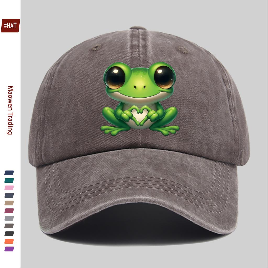 pc pcs Adjustable Frog Print Trucker Hat Vintage Washed Baseball Cap with Buckle Closure Lightweight Suitable for Men Wom