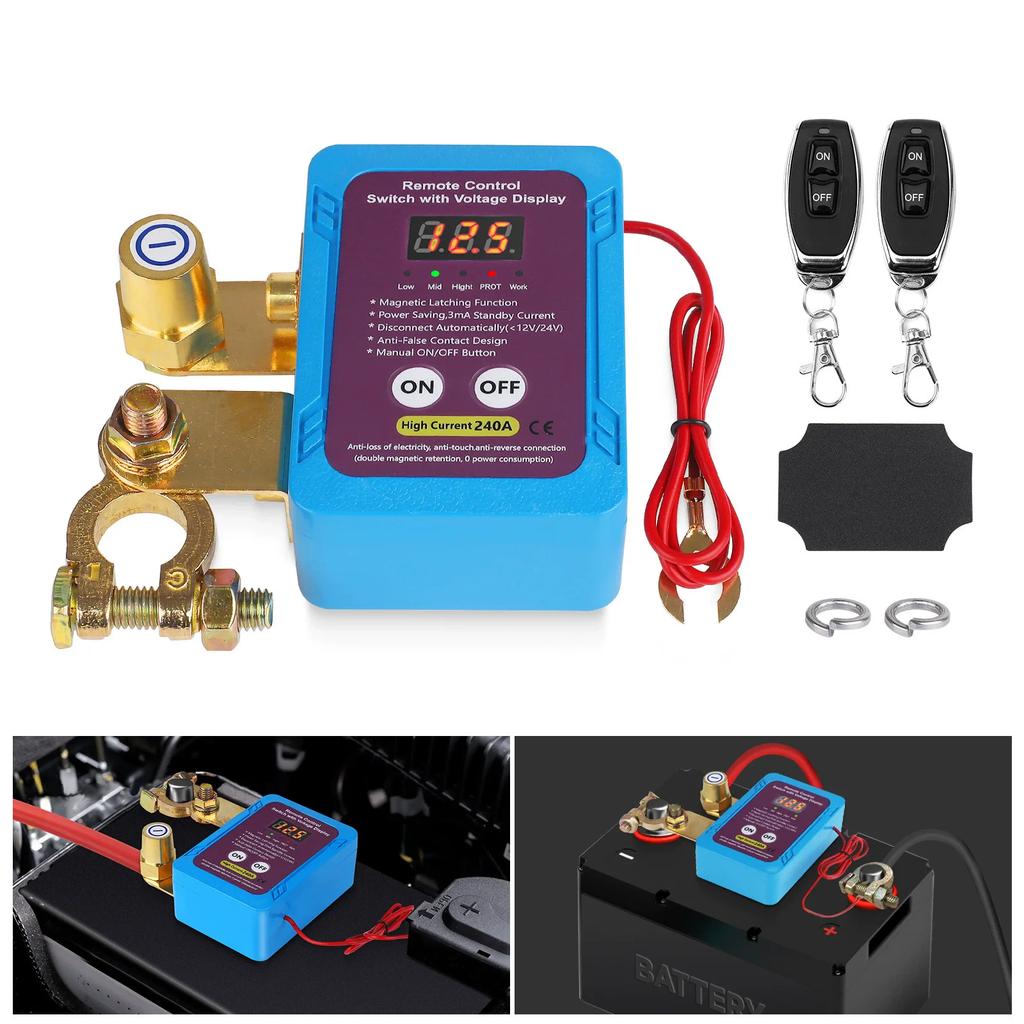 240A Kill Switch 12V Remote Battery Disconnect Switch with Led Voltage Display Automatic Power Shut Off Switch For Auto Battery