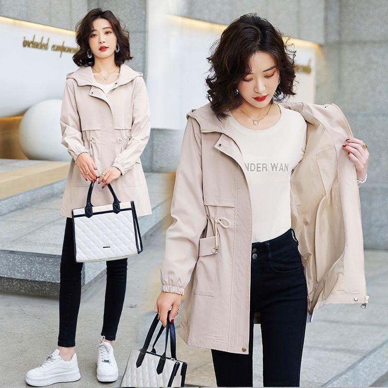 Danmo Spring Autumn Korean Trench Coat Women Fashion Slim Hooded Coats Female Windbreaker Casual Outerwear Overcoat Ladies