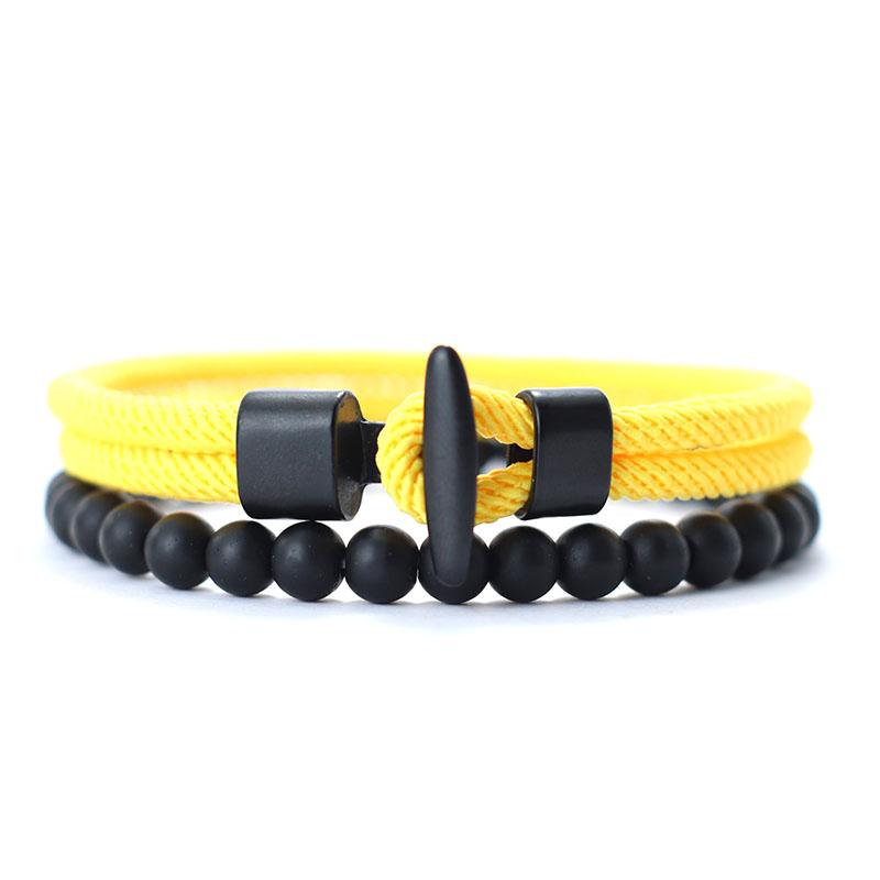 2 шт./компл. натуральный 6 мм оникс камень мужской браслет простой миланский канат бусины модный браслет комплект мужчины женщины пара латунные украшения