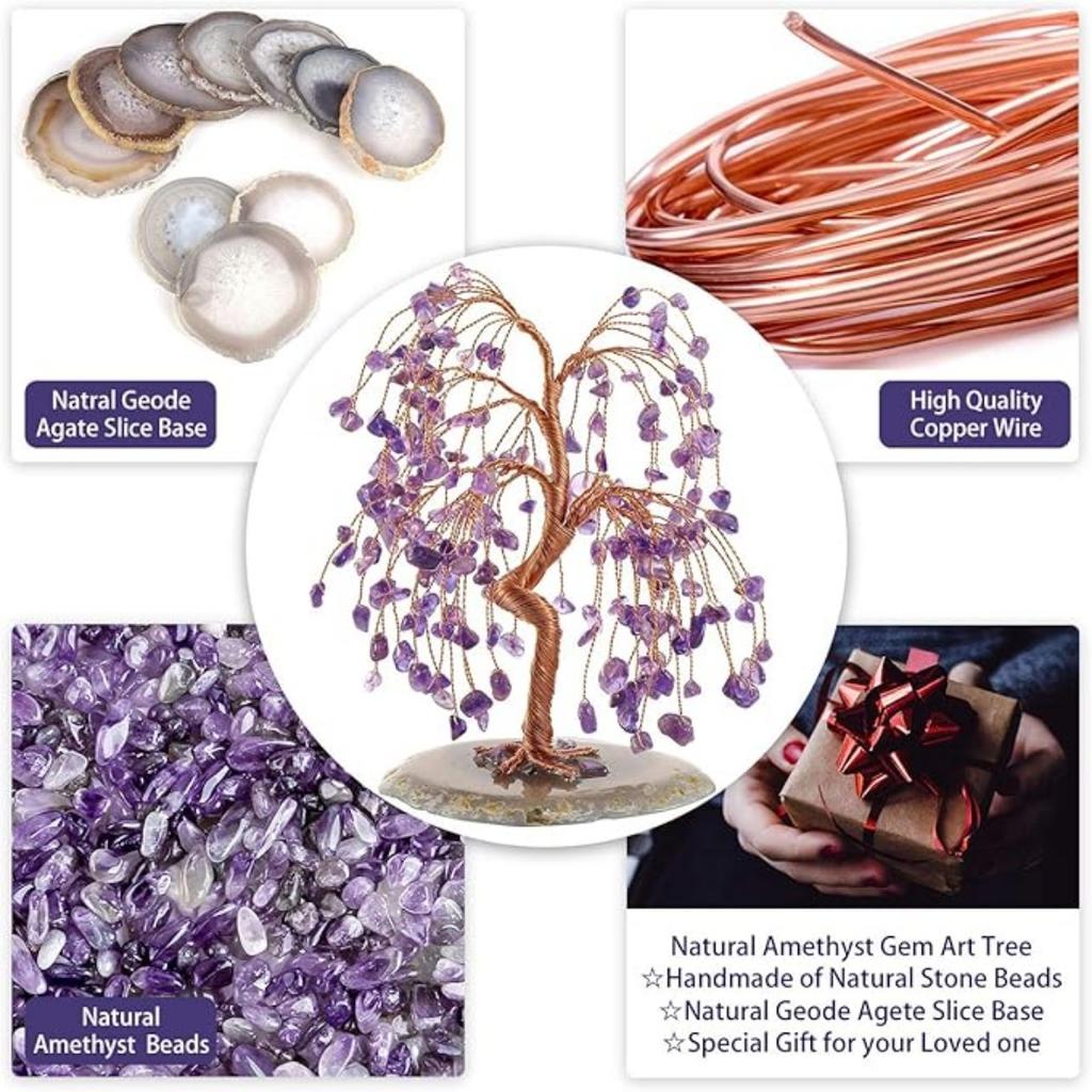 Natural Healing Amethyst/Lapis Lazuli Crystal Money Tree Tumbled Gemstone Stones Money Tree, Feng Shui Ornaments Home Decoration for Wealth and Luck