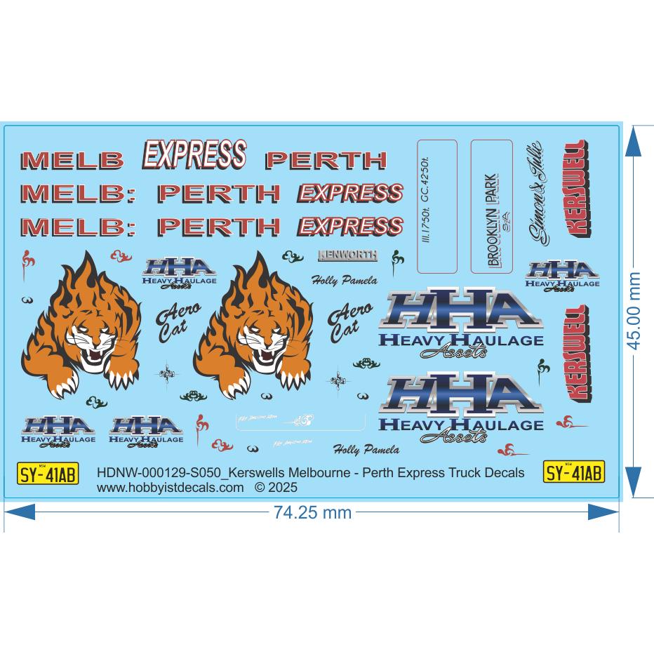 Kerswells Melbourne - Perth Express Truck Decals - 1/50 - Water Decal
