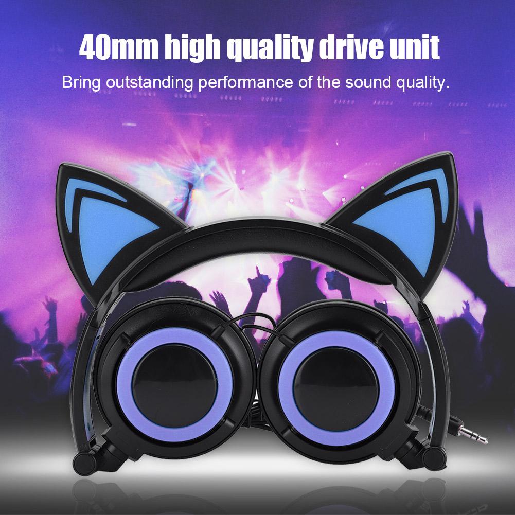 CL107 Cat Ear Foldable Music   USB Headphone Earphone with LED Light for PC Mobile Phone