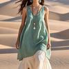 Летние женские повседневные свободные модные пляжные платья без рукавов с V-образным вырезом