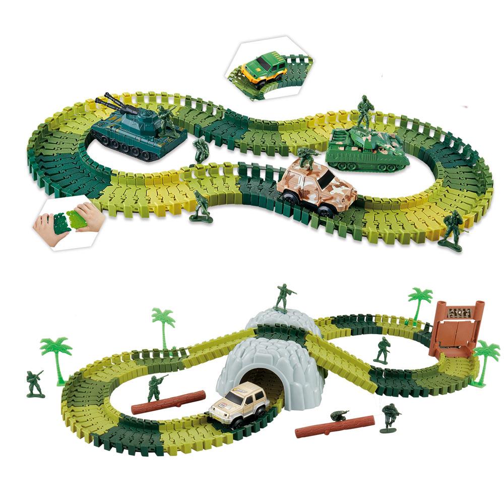 Military Railway Toy Car Track Race Car Track toy set Curved flexible track flash car kids GIFs Educational toys Gifts For Kids
