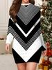 2025 Autumn and Winter New Women's Hip-wrapped Dress,3D Geometric Figure Printing and Dyeing Women's Fashion Long-sleeved Round Neck Hip-wrapped Dress