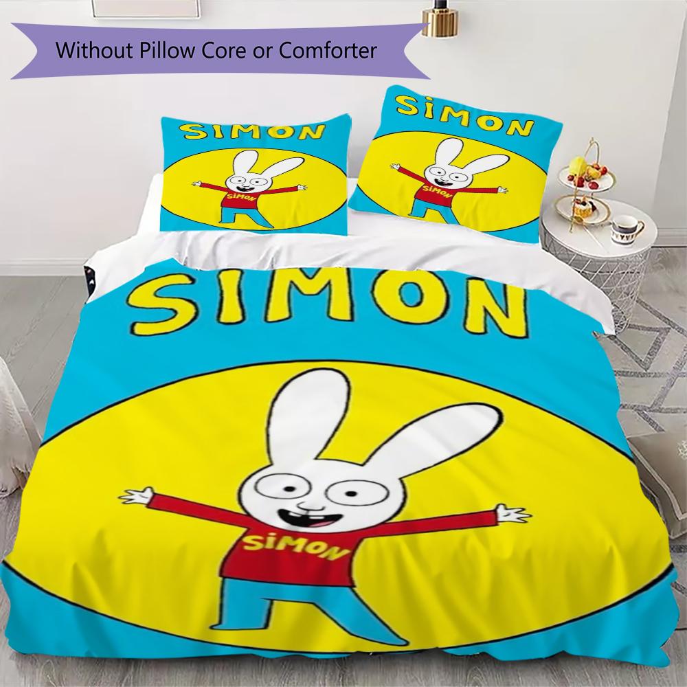 Simon the Rabbit Pattern Bedding uilt Set uilt Cover Pillowcase Home Decoration Birthday Gift (1 * duvet cover + 2 * pillowcase without core)158