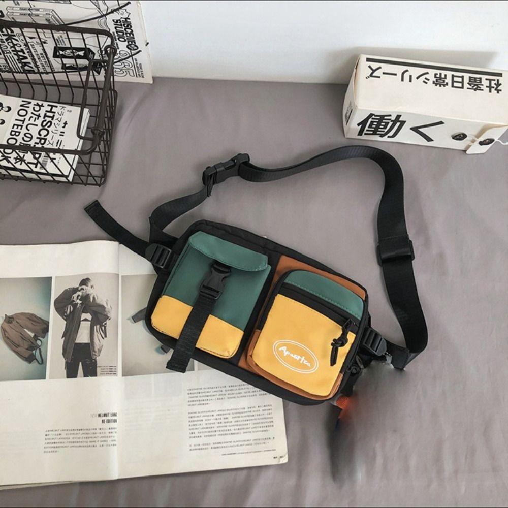 New Nylon Men Chest Bag Multifunctional Black White Crossbody Bag Large Capacity Sports Chest Bag Unisex