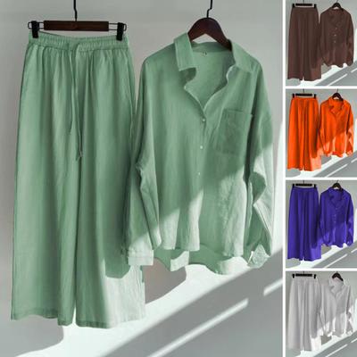 Стильный комплект из топа и брюк с отворотами и антипиллингом