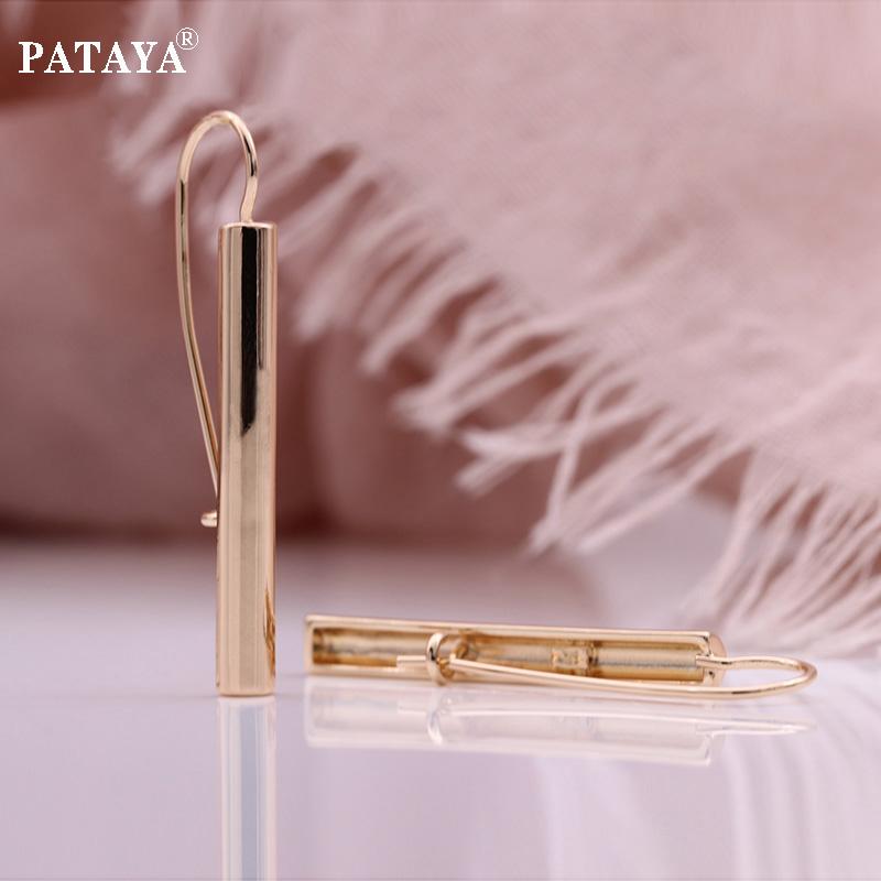 PATAYA Cylinder Style Drop Earrings Rose Gold Color Simple Generous Geometric Abstract Non-Mainstream HipHop Earring