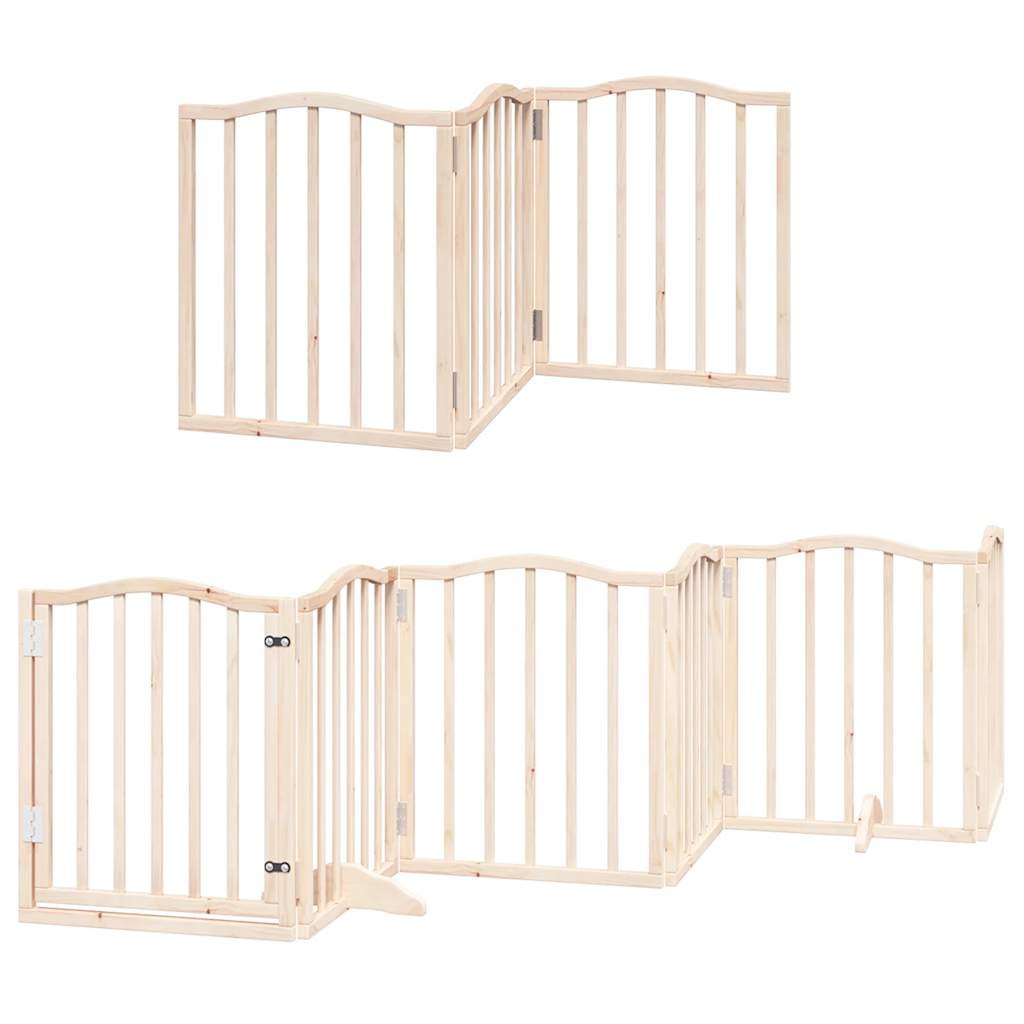 12 Piece Foldable Dog Gate with Door 600 cm Poplar Wood
