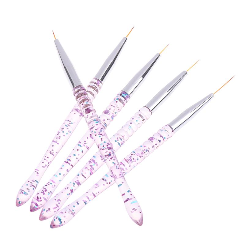 5Pcs Acrylic French Stripe Nail Art Liner Brush Set Ultra-Thin Line Drawing Pen Uv Gel Manicure Painting Brush