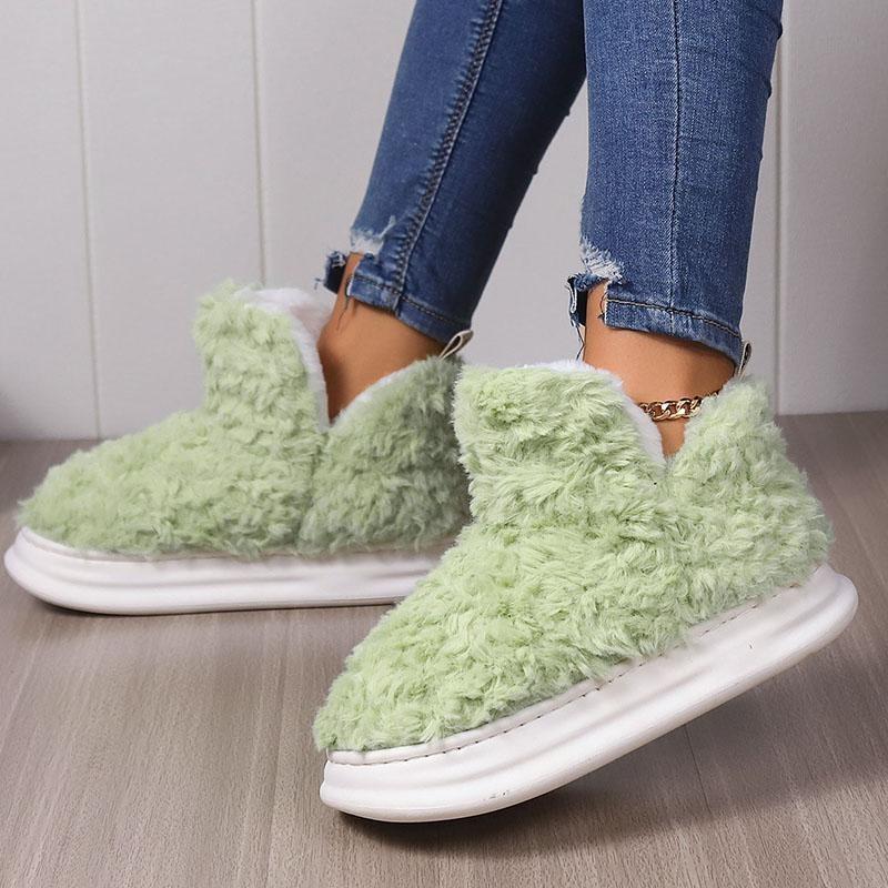 Зимние хлопковые тапочки из овечьей шерсти, новые пушистые плюшевые тапочки, обувь на меховой плоской подошве, уличные женские хлопковые сапоги, теплые домашние флисовые сапоги на толстой подошве