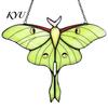 Green Insect Window Hanging Stained Glass Style Hanging, Acrylic Moth Suncatcher, Decorative Pendant with Transparent Art Metal Chain, Ornament