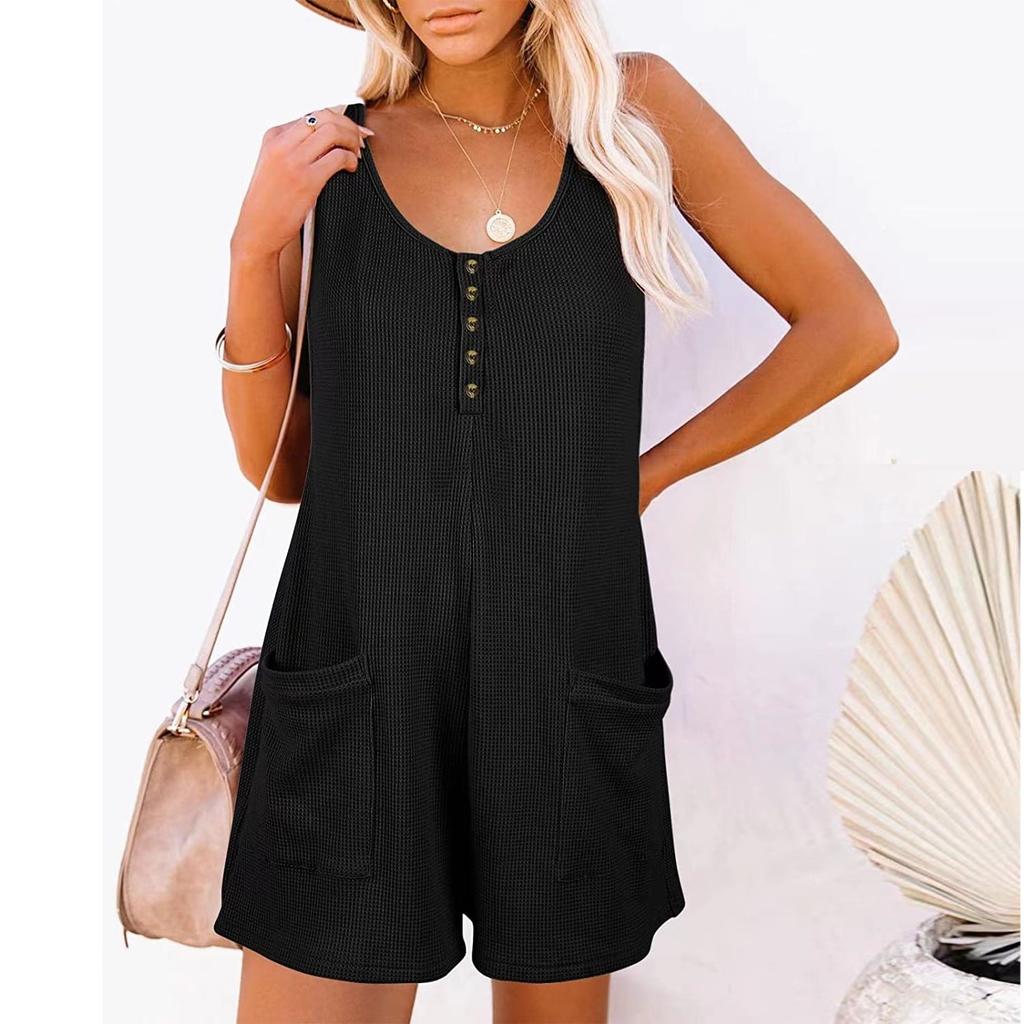 Women's Jumpsuit Casual Fashion Solid Color Jumpsuit Button Pocket Jumpsuit