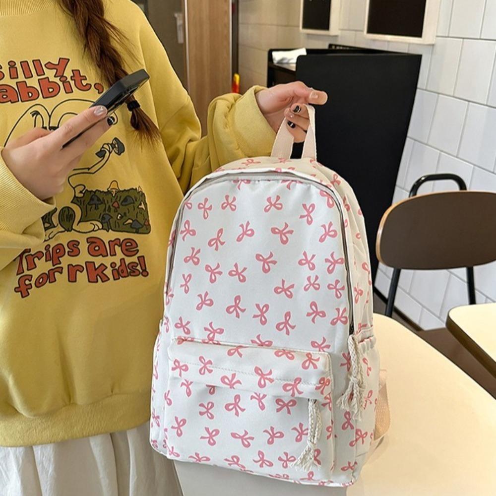 Nylon Students School Bag Lightweight Teenagers Shoulder Bag Simple Bow Backpack Students