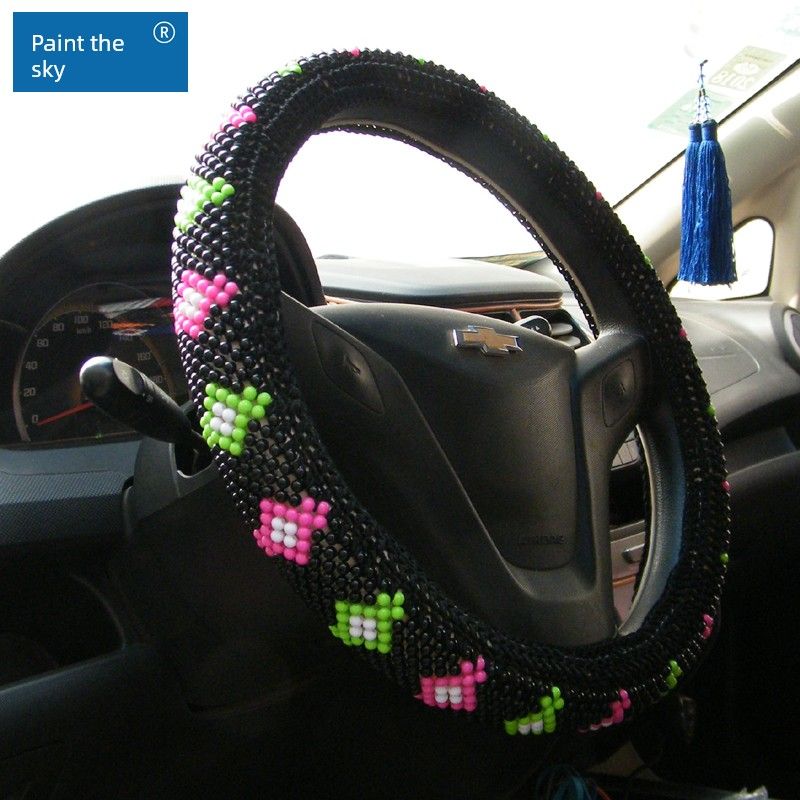 Ice Silk Steering Wheel Cover Surrounding Border String Beads Car Steering Wheel Cover All Year Round Female Lady Car Steering Wheel Cover