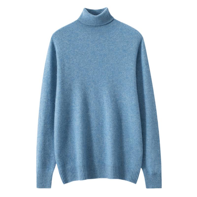 Men's Cashmere Roll Neck Sweater: Business Casual, Solid Color, Long Sleeve Knitwear for Autumn and Winter.