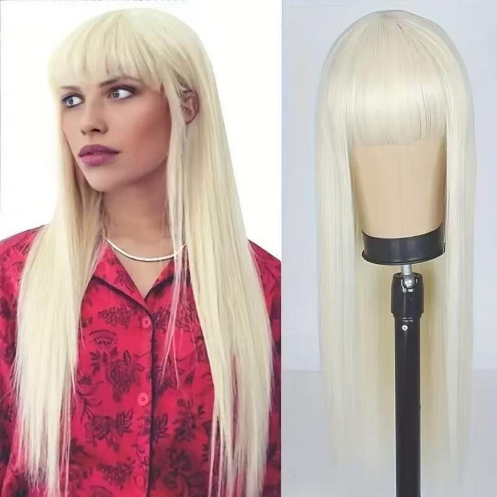 Live Stream Popular Long Straight Wig With Full Bangs Heat Resistant Synthetic Hair Face Framing Design for Women