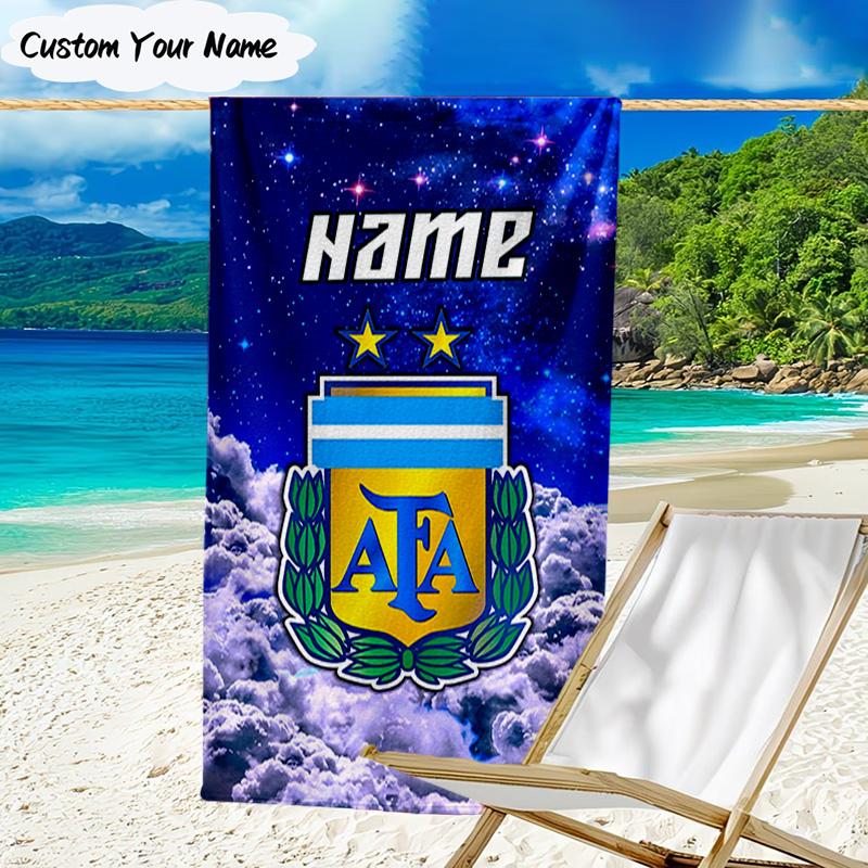 1PC Custom Name Beach Towel Argen-tina Football Crest Beach Towel, Suitable for Camping, Travel, Beach Accessories, Super Absorbent, Family Gift