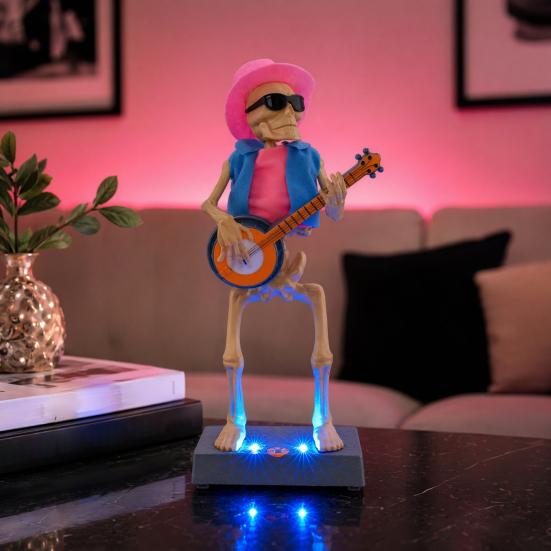 Scary Animated Skeleton Band Decoration, Lighted Halloween Skeleton Prop with Sound for Haunted House, Holiday Party Decor