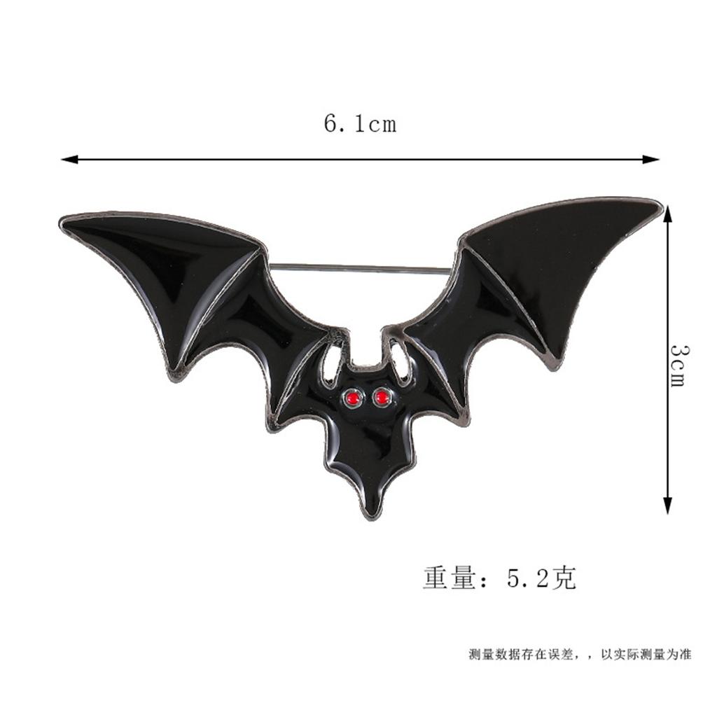 Rinhoo Gothic Black Enamel Bat Brooches For Women Men Vintage Red Eyes Rhinestone Bat Lapel Pins Animal Badge Halloween Jewelry