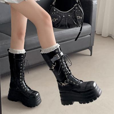 Черные панк маленькие ботинки на толстой подошве с увеличением высоты женские ботинки 2025 новая осень тонкие британские ботинки Мартин