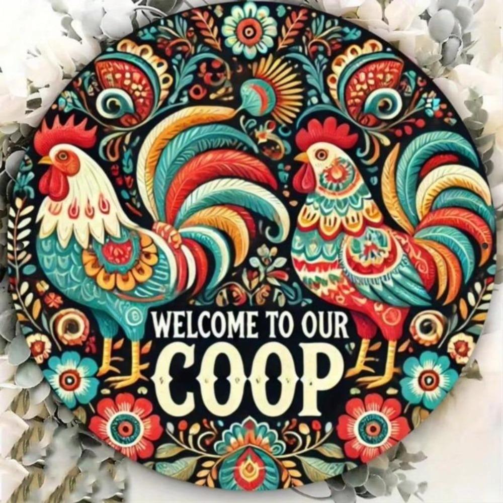 Круглая металлическая жестяная табличка в винтажном стиле 20x20 см Декор стены курятника в деревенском стиле