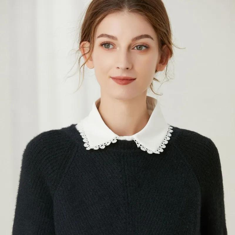Woman Shirt False Collar Embroidery Lace Faux Col Half Shirt Blouse Fake Collars Sweater Shirt Detachable Collars Accessories