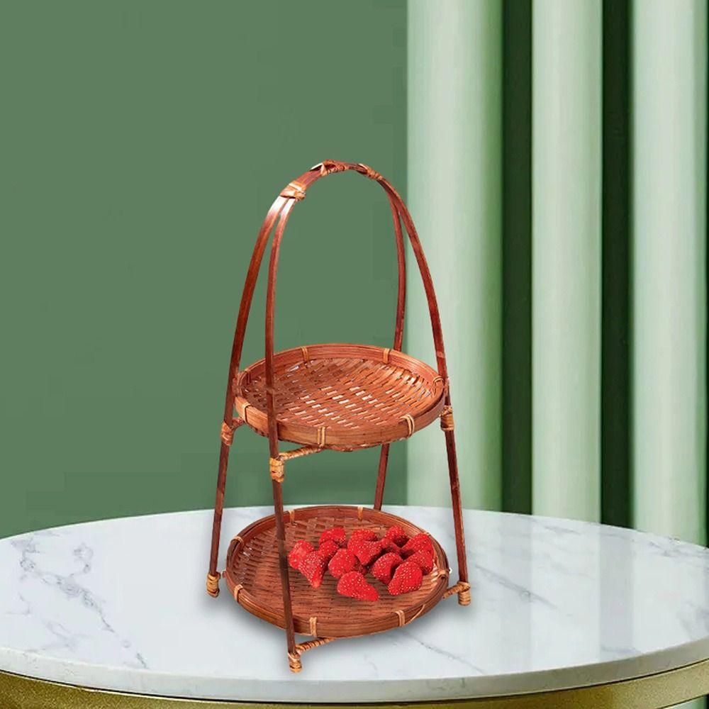 1Pcs 1/2/3 Layers Storage Basket Multi-function Standing Tray Bamboo Woven Basket For Kitchen
