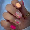 24Pcs Pink Retro Floral Short Square Press On Nails Full Cover False Nail Tips For Women Manicure