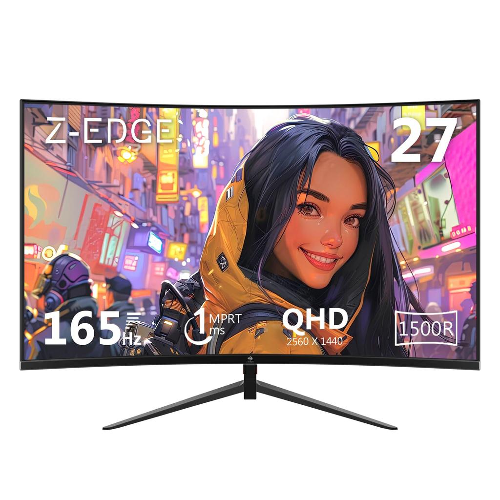 Z Curved Gaming Monitor 1ms Curved 2560x1440 Frameless LED UG27Q AMD Freesync Premium Display Port HDMI Speaker Z-Edge 27" 165/144Hz 169 Built-in