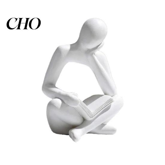 Contemporary Design Statue Modern Reading Figurine, Abstract Thinker Sculpture, Resin Small Book Fine Carving Ornament for Living Room, Office