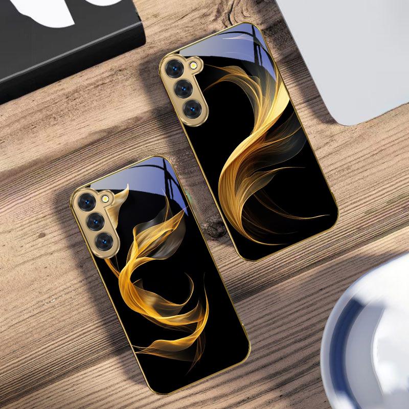 Плавающая золотая лента Для Samsung Galaxy S20 FE S21 S22 S23 Plus S24 Ultra 25Ultra S21+ S9+ S22Plus Золотой стеклянный чехол для телефона